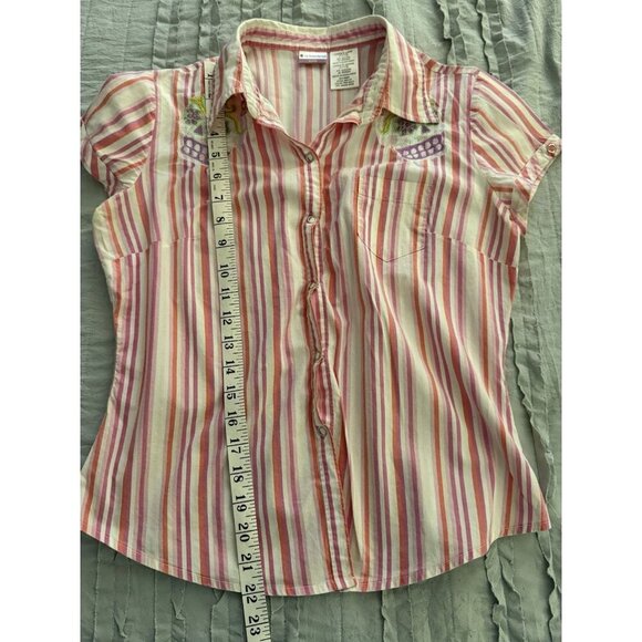 No Boundaries 90s Y2K Pink Striped Embroidered Skeleton Skull Button Down M/L - Picture 9 of 16